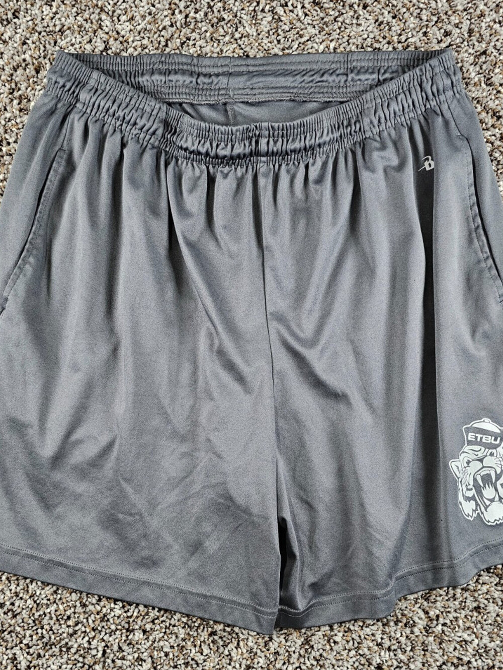 Badger Sport Mens Sz L Pull On Basketball Shorts athletic Silver Gray